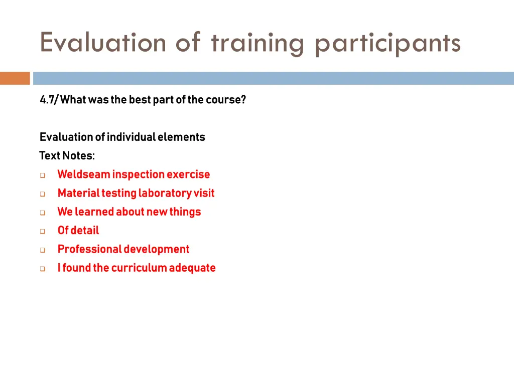 evaluation of training participants 6