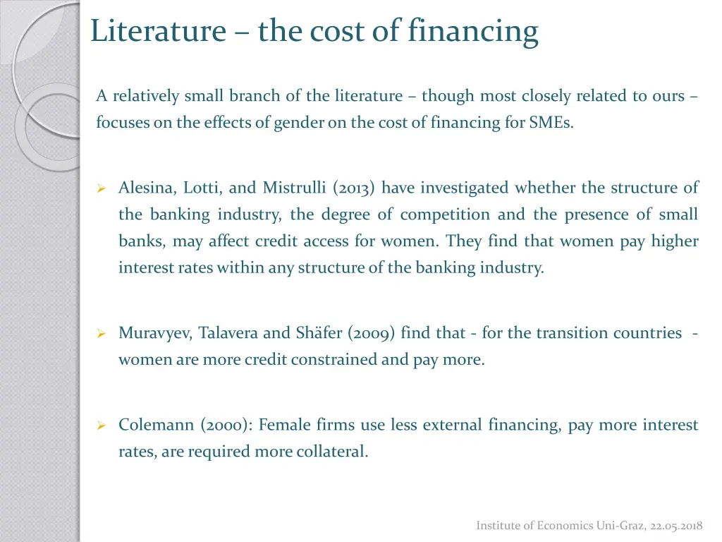 literature the cost of financing