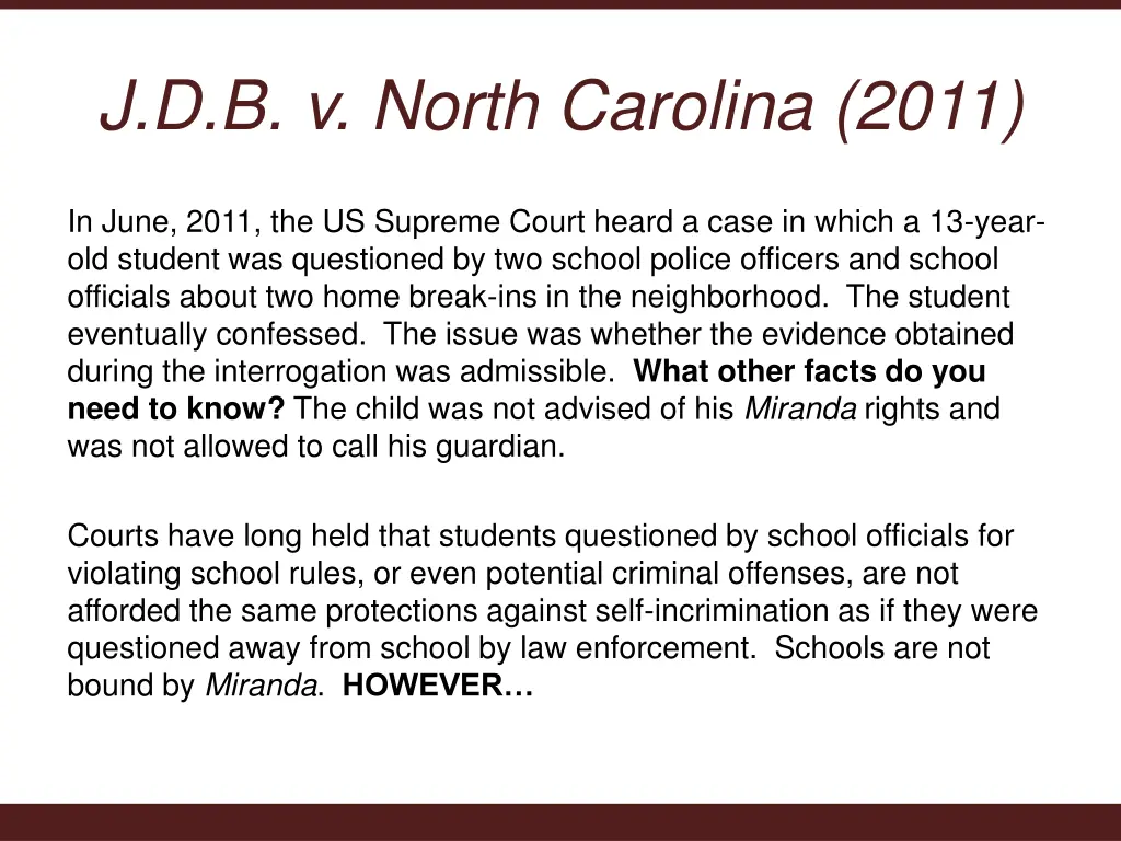 j d b v north carolina 2011