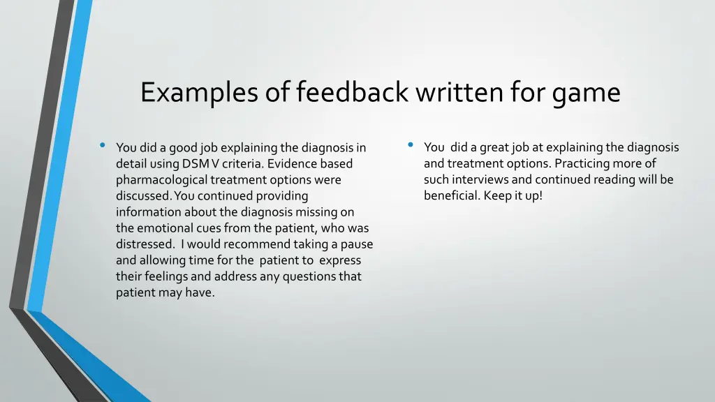 examples of feedback written for game