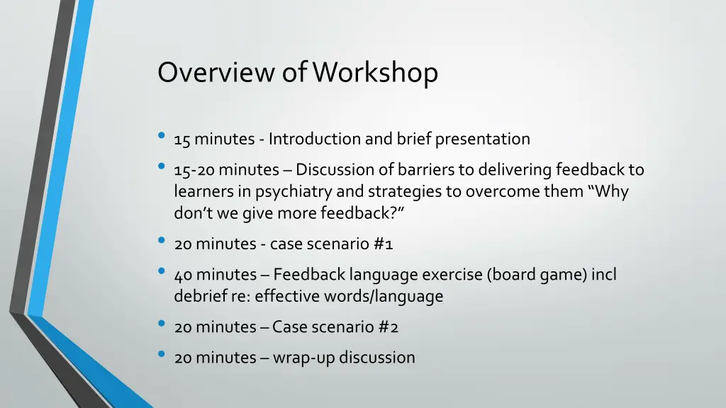 overview of workshop