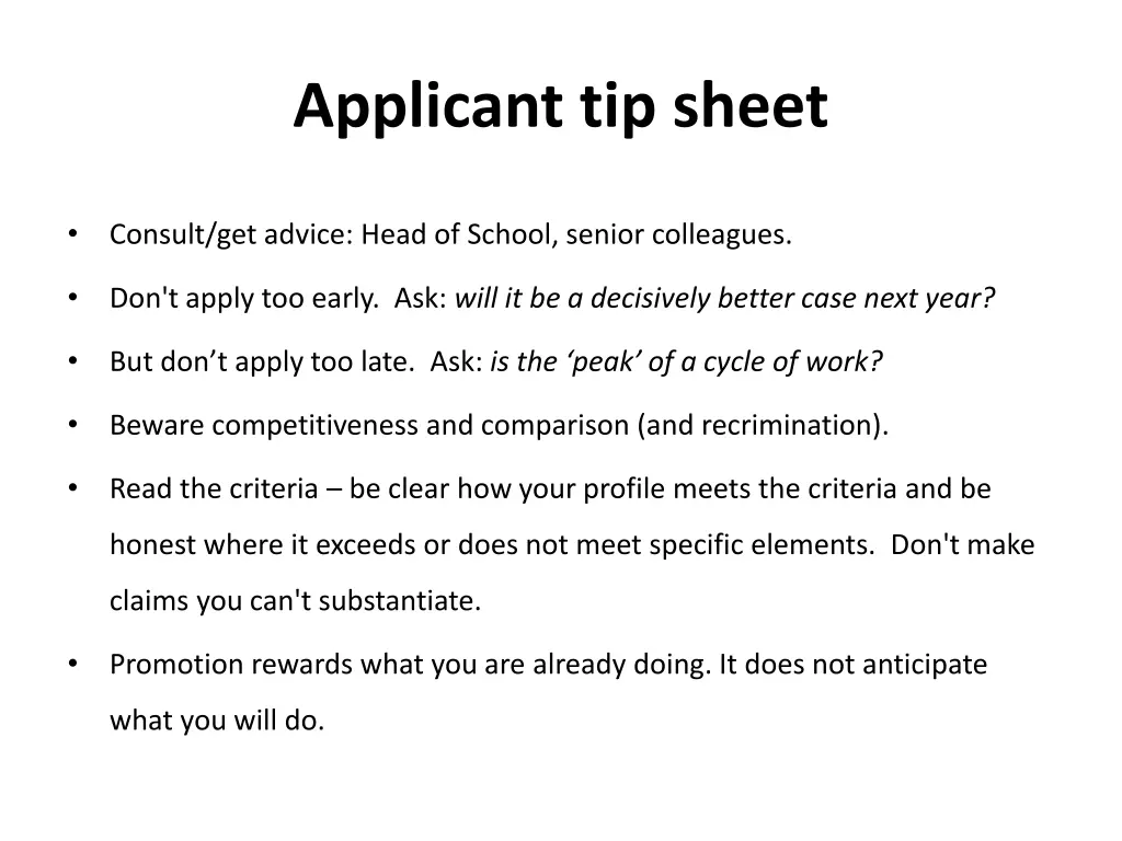 applicant tip sheet