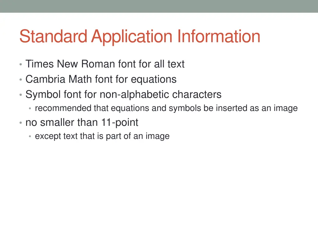 standard application information