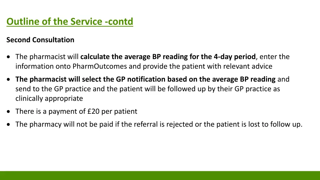 outline of the service contd