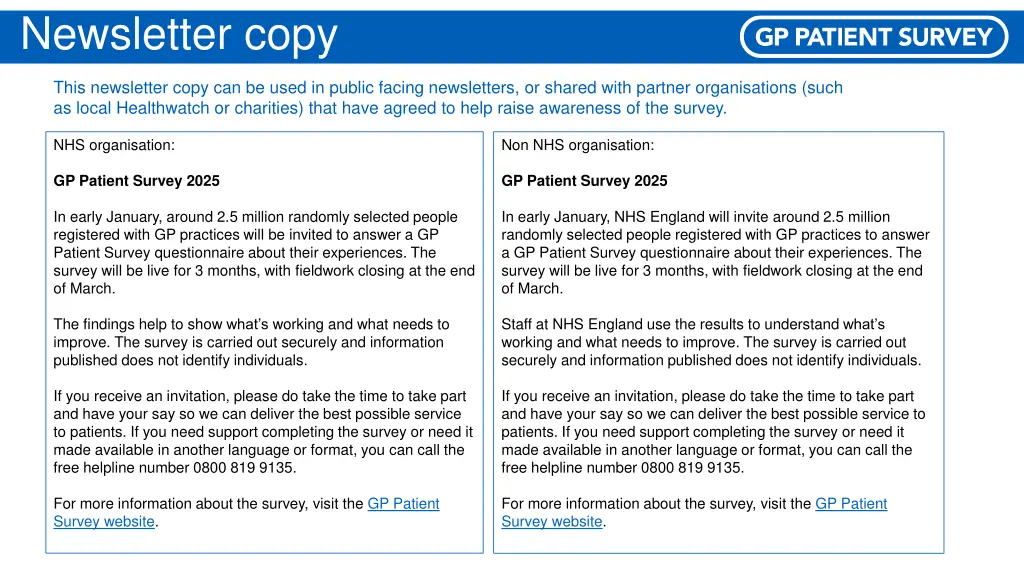 newsletter copy