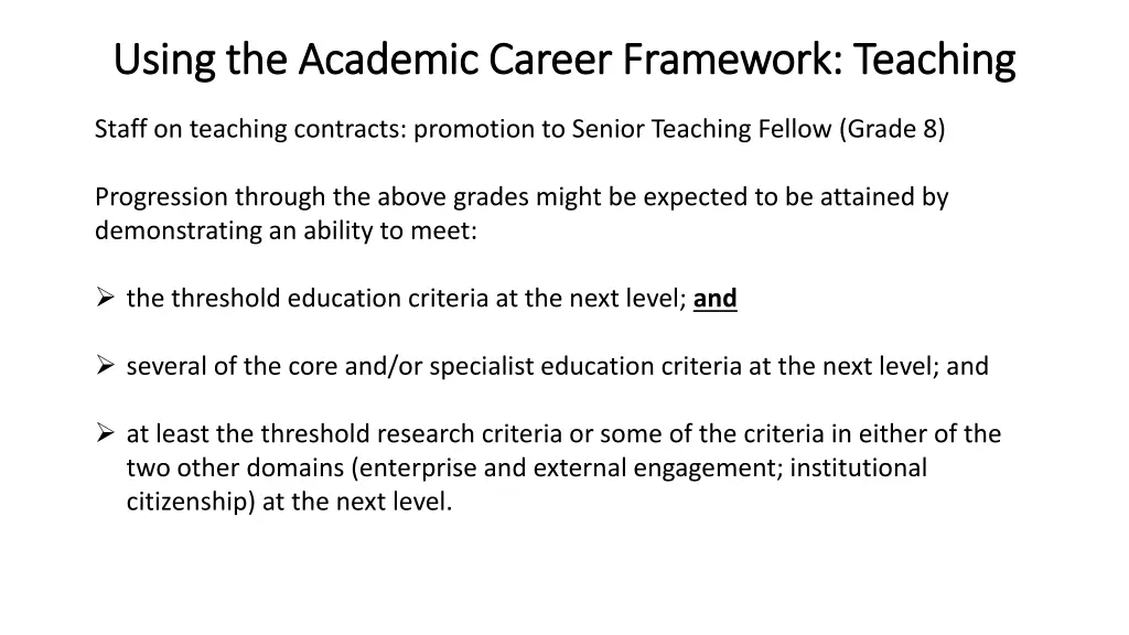 using the academic career framework teaching