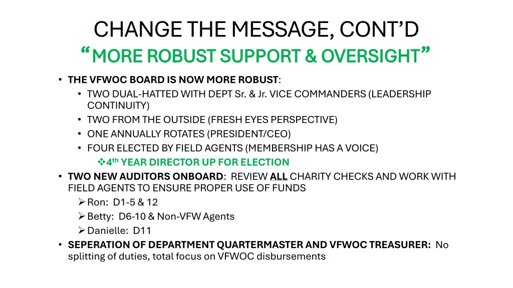 change the message cont d more robust support