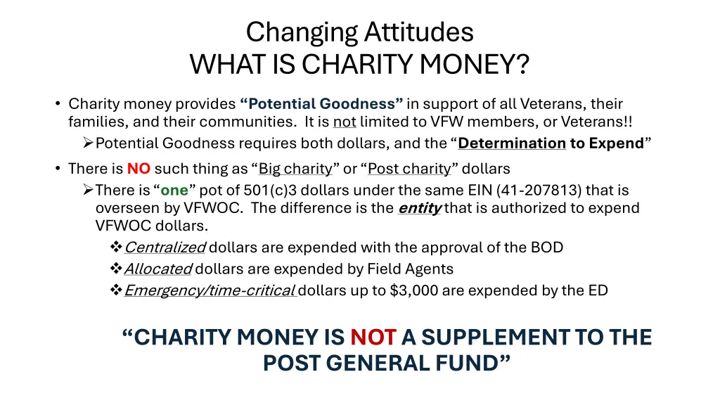 changing attitudes what is charity money
