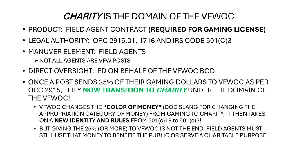 charity charity is the domain of the vfwoc