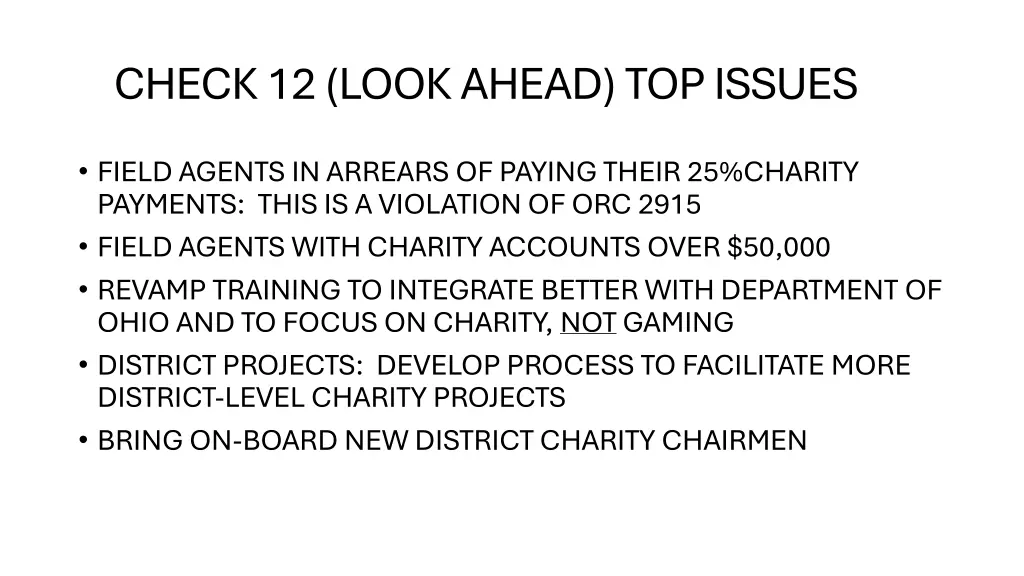 check 12 look ahead top issues