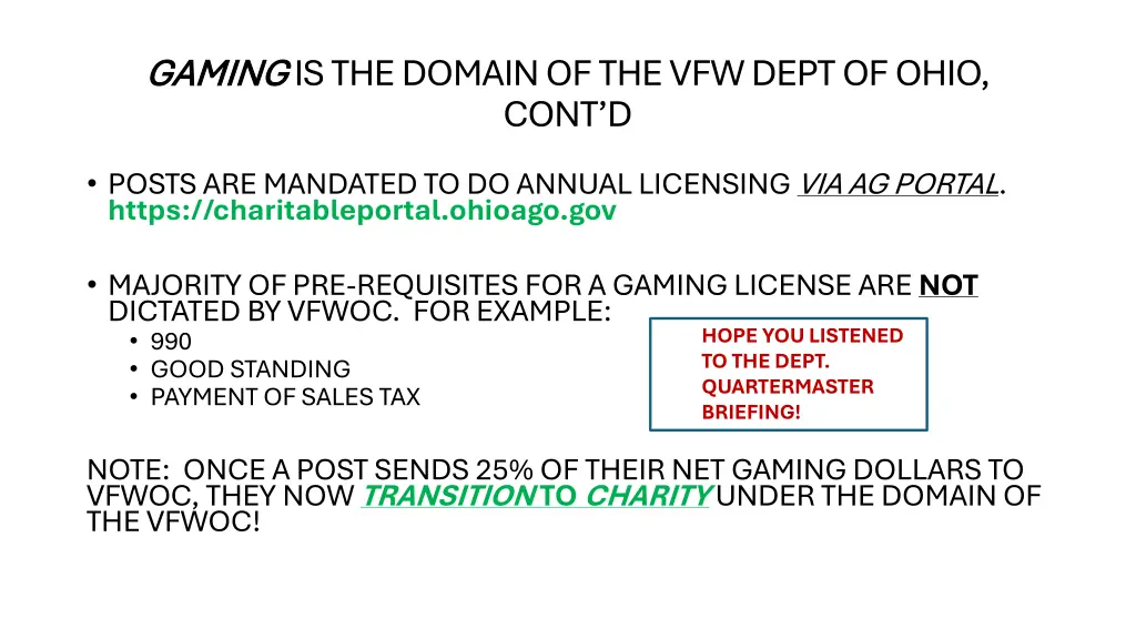 gaming gaming is the domain of the vfw dept 1