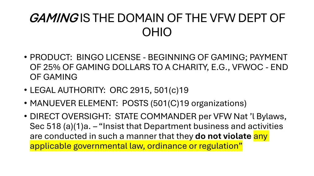 gaming gaming is the domain of the vfw dept