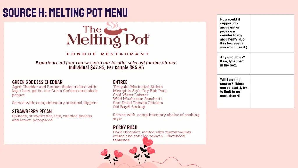 source h melting pot menu