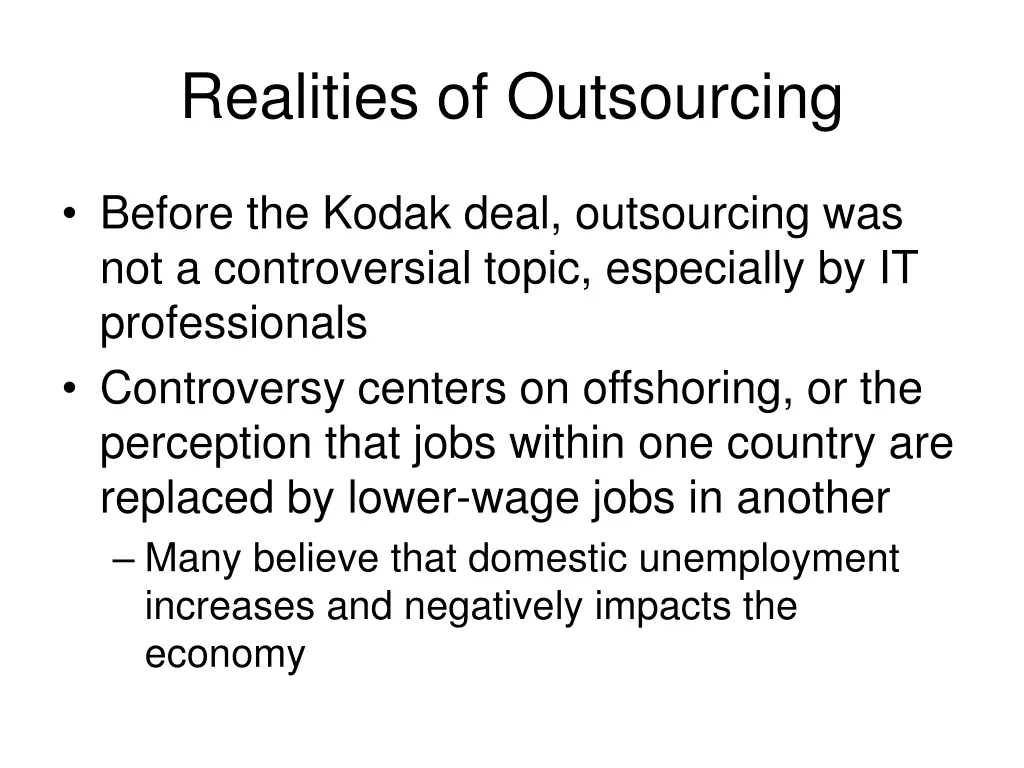 realities of outsourcing