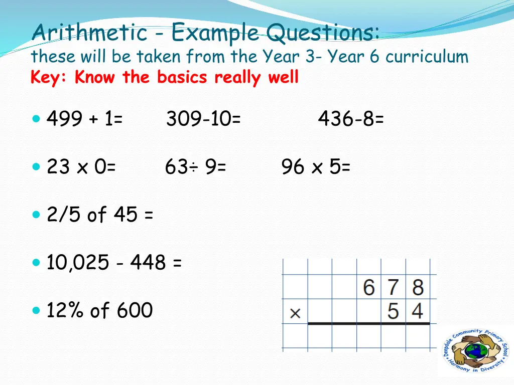 arithmetic example questions these will be taken