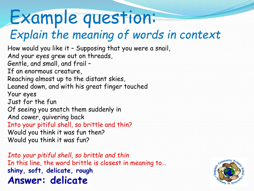 example question explain the meaning of words