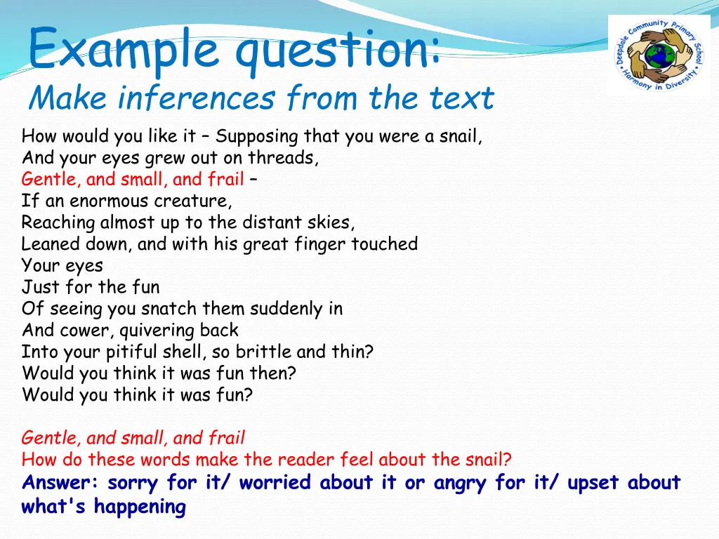 example question make inferences from the text