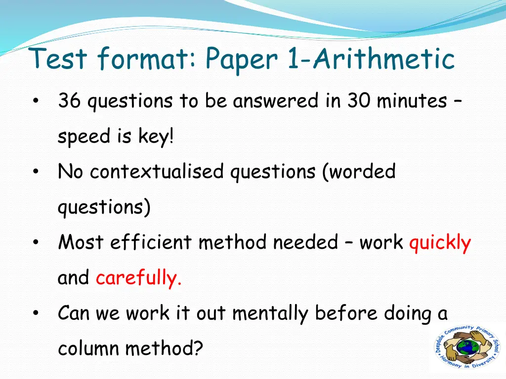 test format paper 1 arithmetic 36 questions