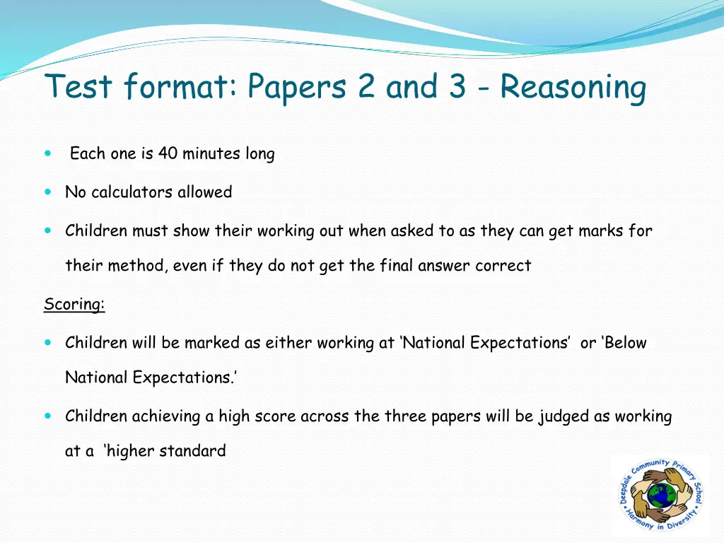 test format papers 2 and 3 reasoning