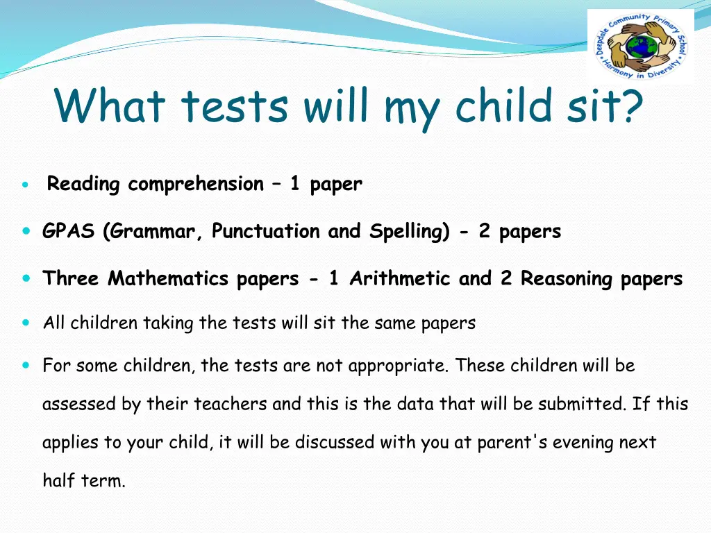 what tests will my child sit