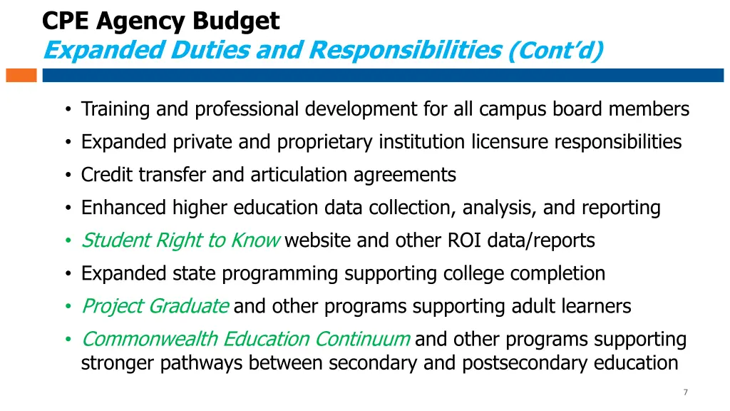 cpe agency budget expanded duties 1