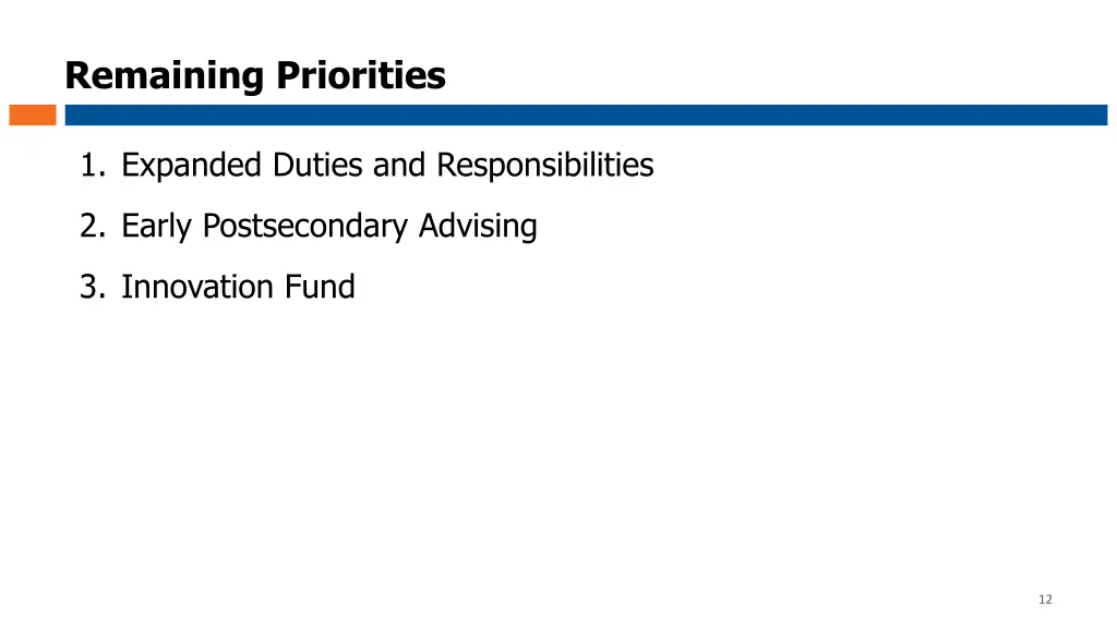 remaining priorities