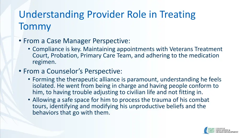understanding provider role in treating tommy