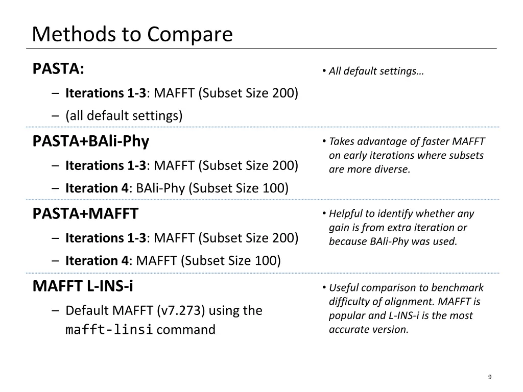 methods to compare
