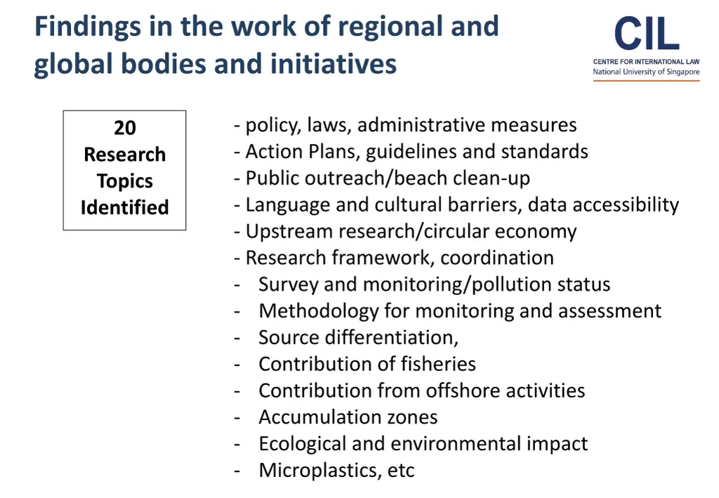 findings in the work of regional and global