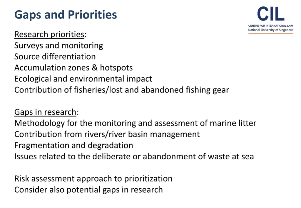 gaps and priorities