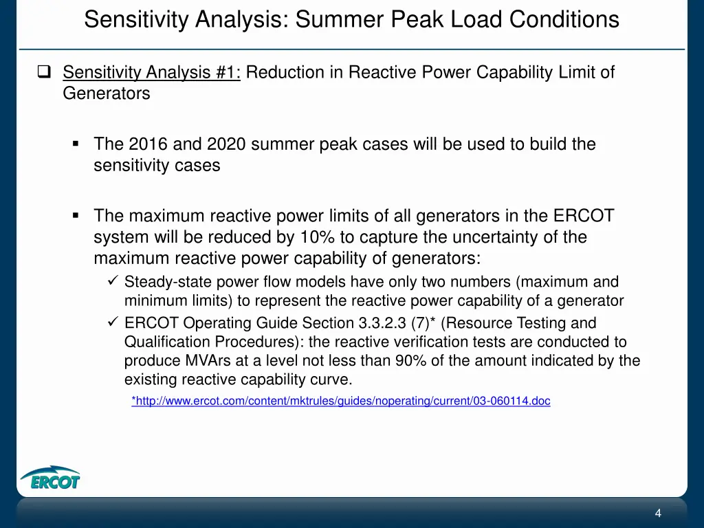 sensitivity analysis summer peak load conditions