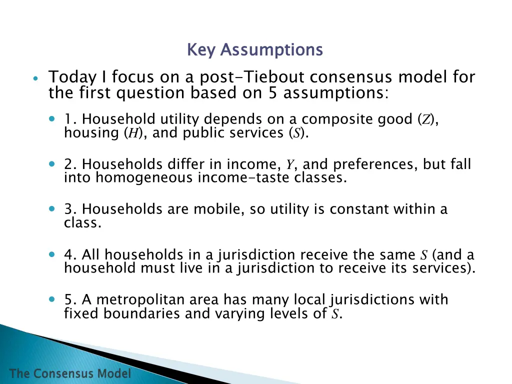 key assumptions