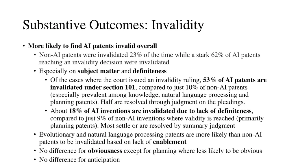 substantive outcomes invalidity