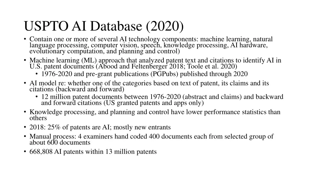 uspto ai database 2020 contain one or more