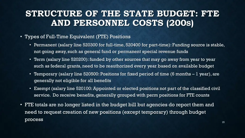 structure of the state budget fte and personnel