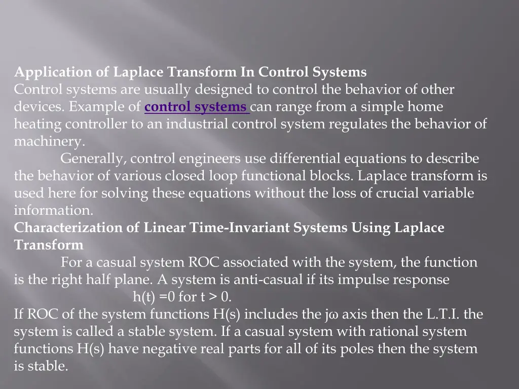 application of laplace transform in control