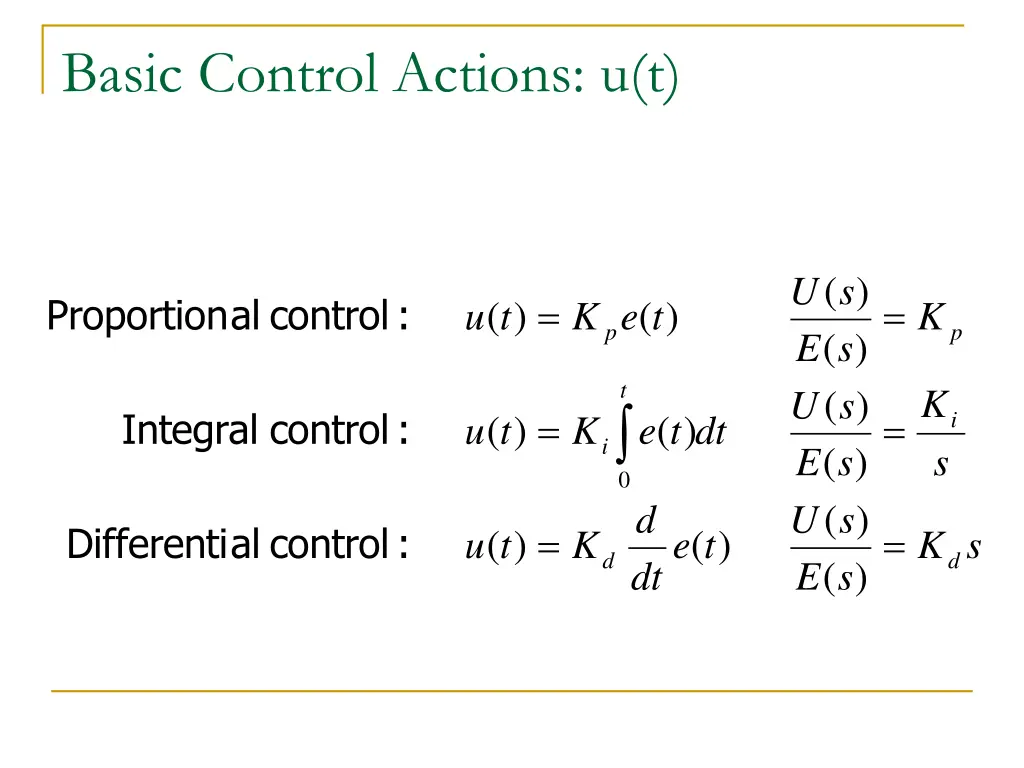 basic control actions u t