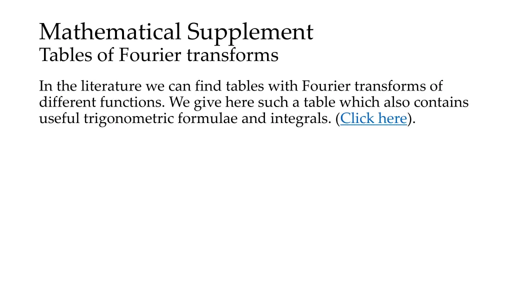 mathematical supplement tables of fourier