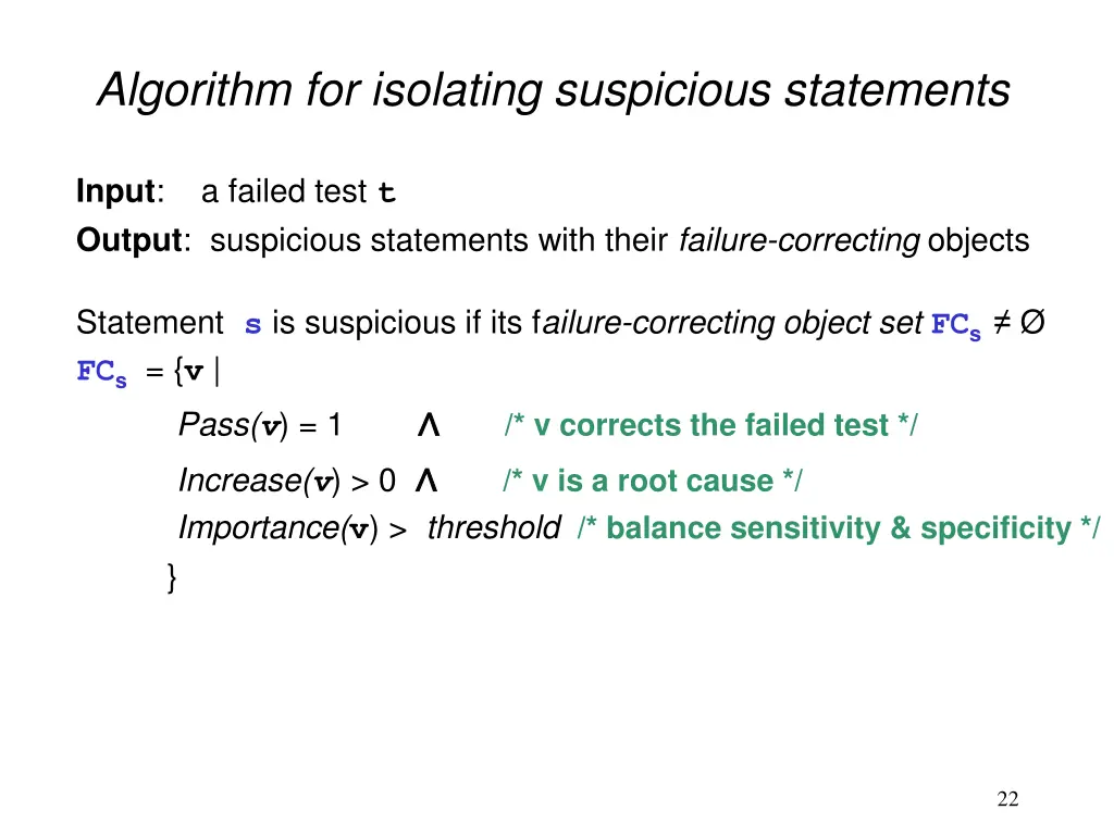 algorithm for isolating suspicious statements