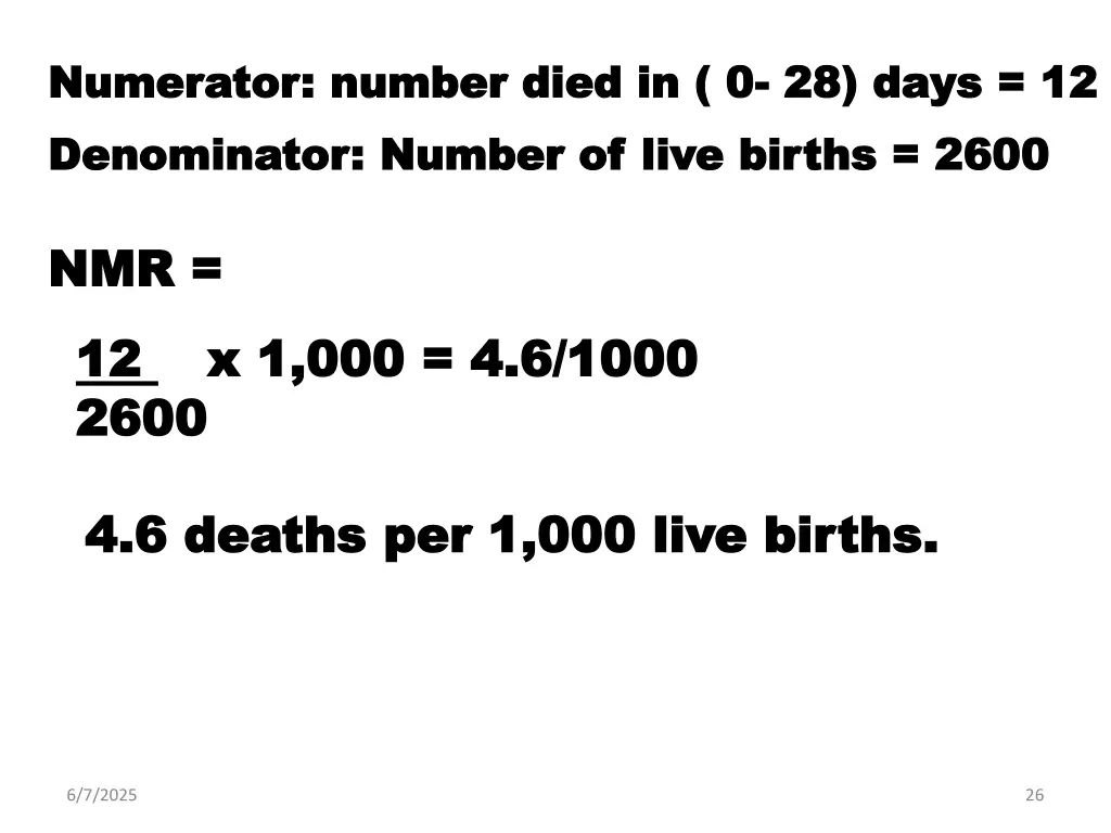 numerator number died in 0 numerator number died