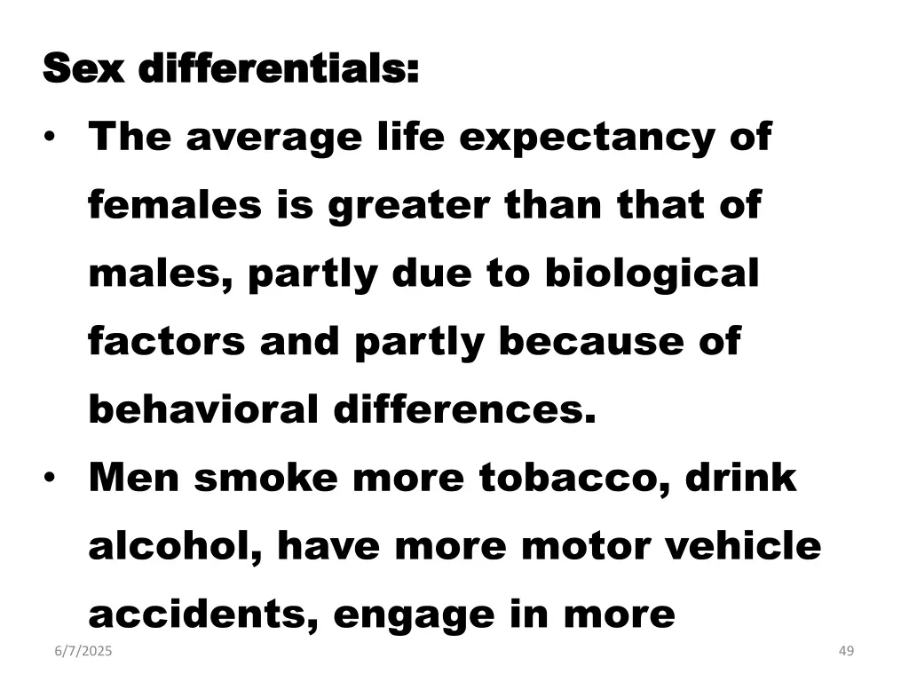 sex differentials sex differentials the average