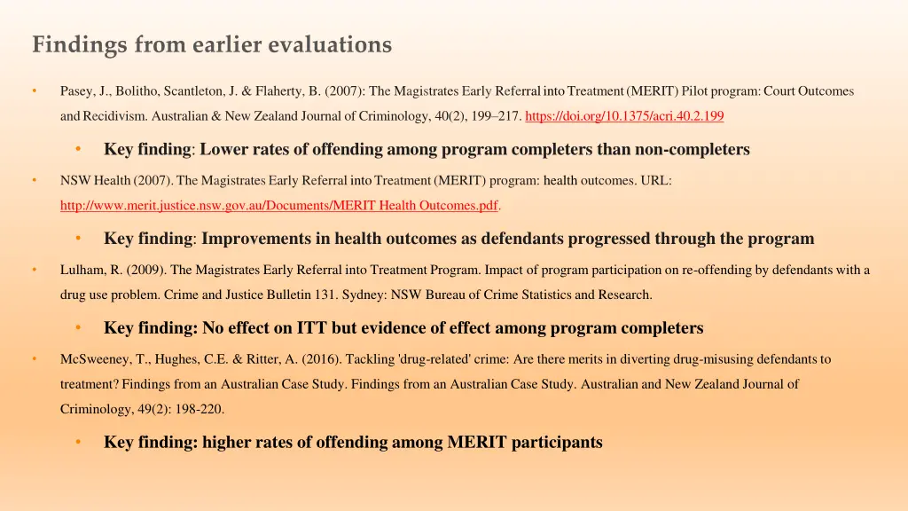 findings from earlier evaluations