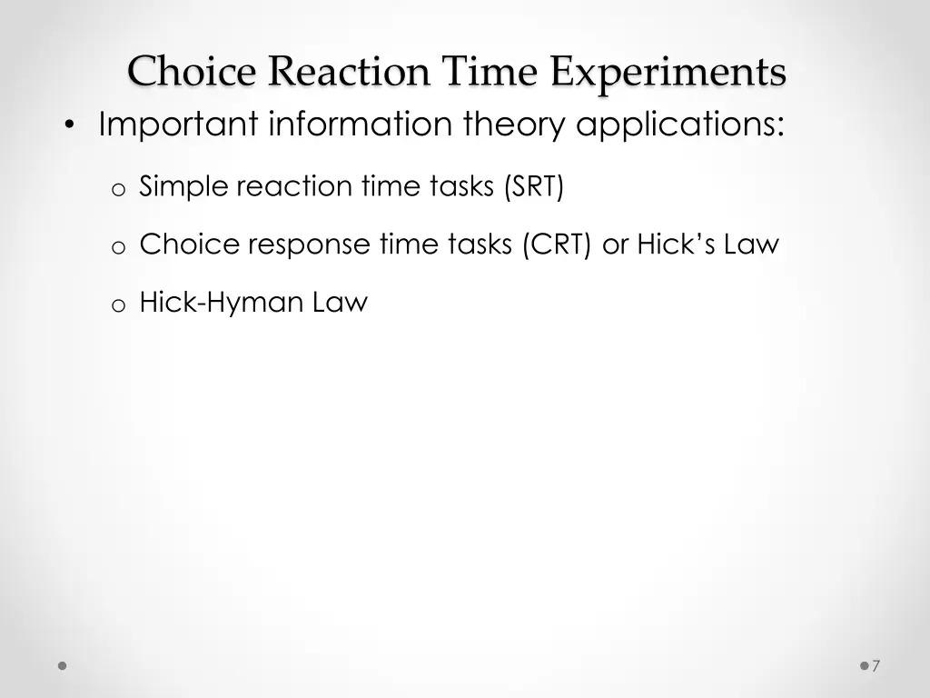 choice reaction time experiments important