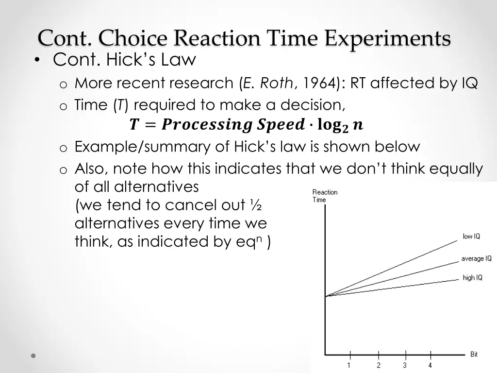 cont choice reaction time experiments cont hick