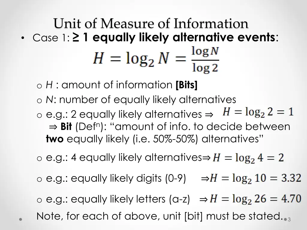 unit of measure of information case 1 1 equally