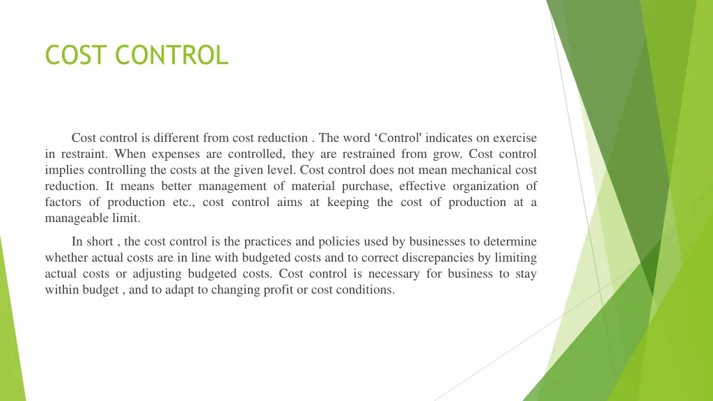 cost control