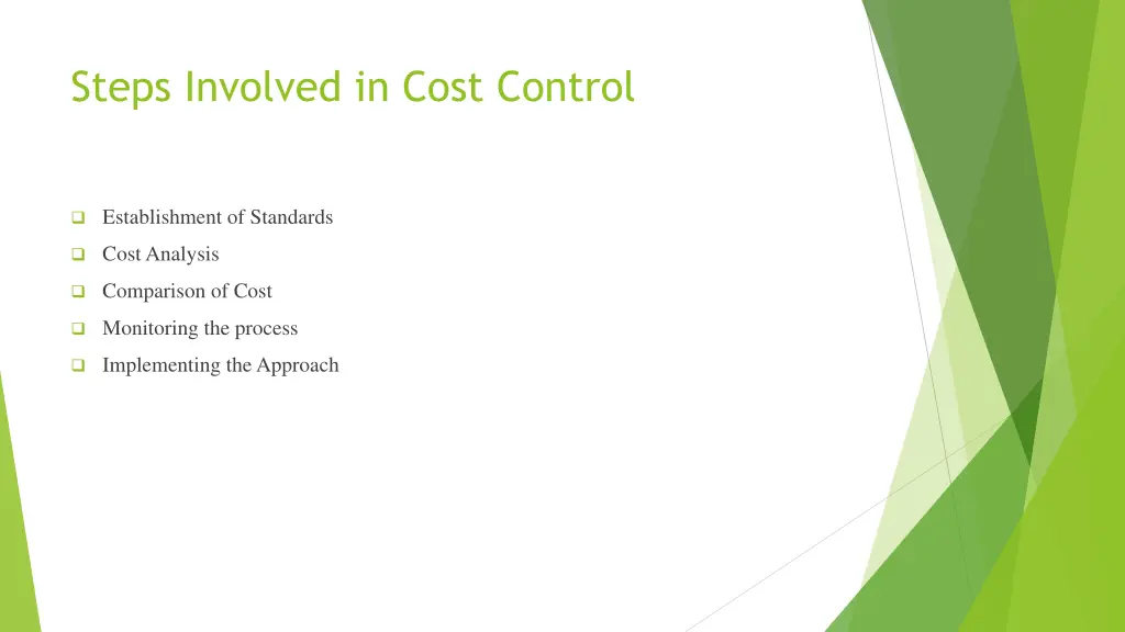steps involved in cost control