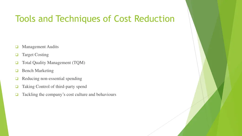 tools and techniques of cost reduction