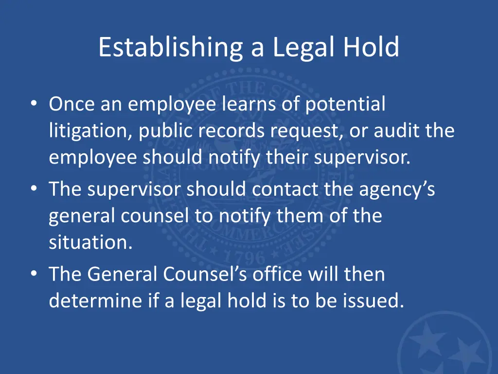 establishing a legal hold