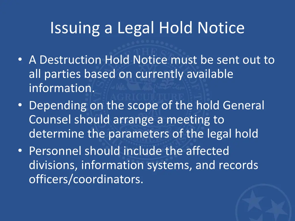 issuing a legal hold notice